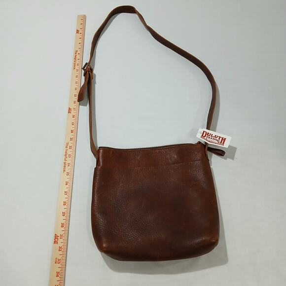 DULUTH TRADING Lifetime Leather Crossbody Bag Sling Womens Brown Pebbled Western - Picture 1 of 13